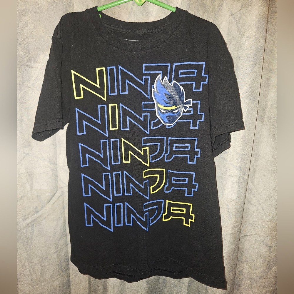 Ninja Kids Black Tee with Blue and Yellow Graphic